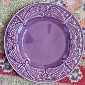 World Market Purple Dragonfly Salad Plate Made in Portugal NEVER USED No Crazing